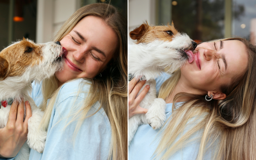 dog kissing woman